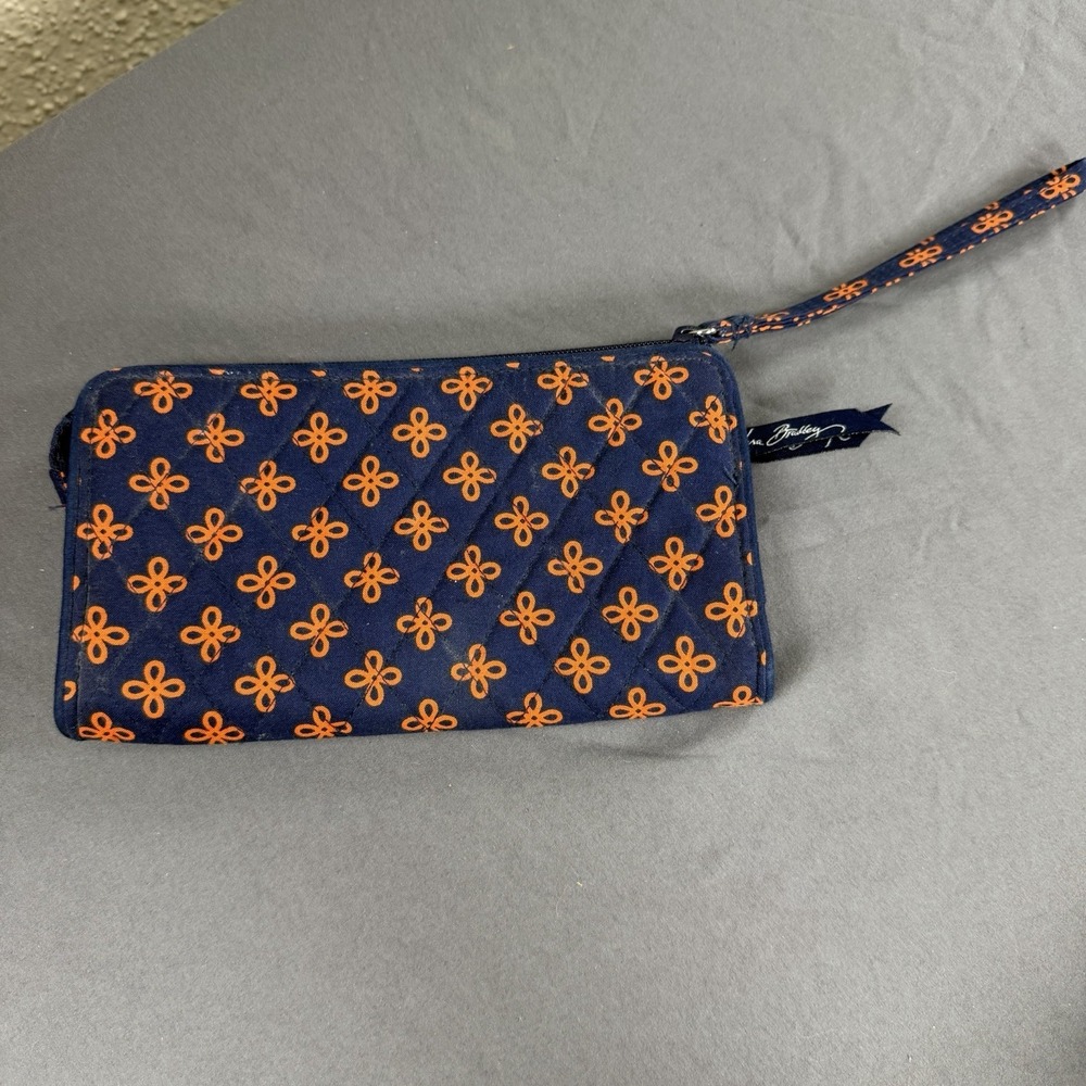 Vera Bradley Front Zip Wristlet Clutch Handbag Orange Blue Mini Concerto EUC
